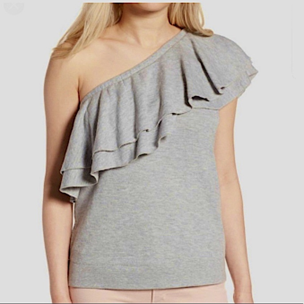 Chelsea28 Women’s Gray Ruffle One-Shoulder Top Size Small